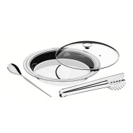 Travessa 39cm Ciclo Aço Inox Tramontina Com Tampa De Vidro E Talheres